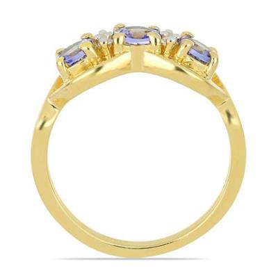BUY 925 SILVER GOLD PLATED NATURAL TANZANITE GEMSTONE RING